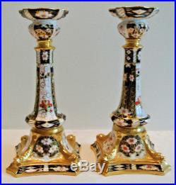 Rare Pair Of Royal Crown Derby 2451 Candlesticks 10 & 1/2 Inches Tall