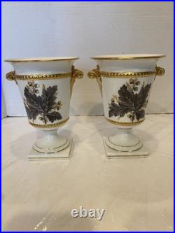 Rare Pair Of Royal Crown Derby Portman Oak Vases Year 1961 A1174