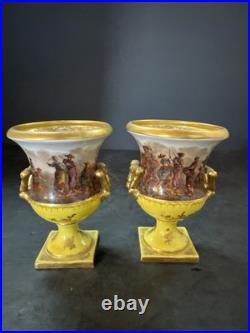 Rare Pair Royal Crown Derby Miniature 2-Handled Campana Vases Bolted 19thc
