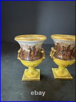 Rare Pair Royal Crown Derby Miniature 2-Handled Campana Vases Bolted 19thc