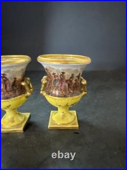 Rare Pair Royal Crown Derby Miniature 2-Handled Campana Vases Bolted 19thc