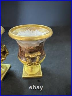 Rare Pair Royal Crown Derby Miniature 2-Handled Campana Vases Bolted 19thc