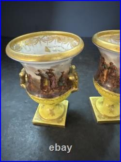 Rare Pair Royal Crown Derby Miniature 2-Handled Campana Vases Bolted 19thc