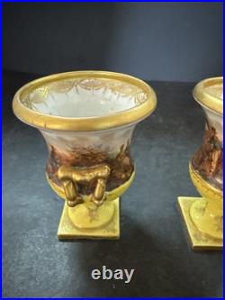 Rare Pair Royal Crown Derby Miniature 2-Handled Campana Vases Bolted 19thc