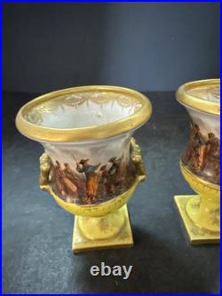 Rare Pair Royal Crown Derby Miniature 2-Handled Campana Vases Bolted 19thc