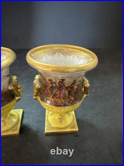 Rare Pair Royal Crown Derby Miniature 2-Handled Campana Vases Bolted 19thc