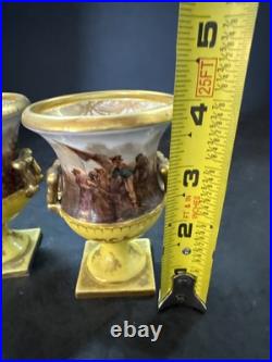 Rare Pair Royal Crown Derby Miniature 2-Handled Campana Vases Bolted 19thc