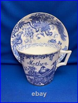 Rare Royal Crown Derby Blue Aves Oversize Cup & Saucer Mother Made In England