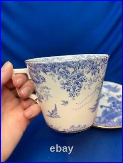 Rare Royal Crown Derby Blue Aves Oversize Cup & Saucer Mother Made In England