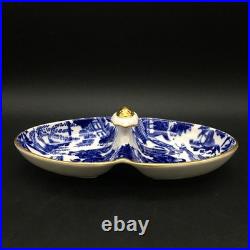 Rare Royal Crown Derby Blue Mikado Divided / 2 Part Handled Relish Dish Ch7625