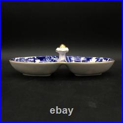 Rare Royal Crown Derby Blue Mikado Divided / 2 Part Handled Relish Dish Ch7625