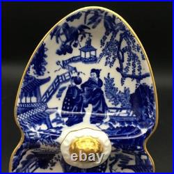 Rare Royal Crown Derby Blue Mikado Divided / 2 Part Handled Relish Dish Ch7625