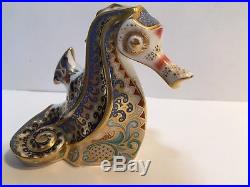 Rare Royal Crown Derby Coral Seahorse Porcelain Paperweight Gold Stopper