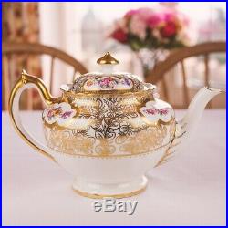 Rare Royal Crown Derby Hand Gilded & Pink Floral Vintage Tea Set & Teapot