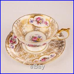 Rare Royal Crown Derby Hand Gilded & Pink Floral Vintage Tea Set & Teapot