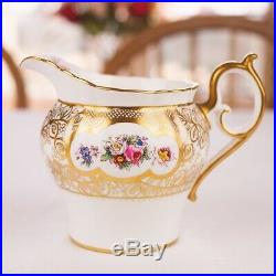 Rare Royal Crown Derby Hand Gilded & Pink Floral Vintage Tea Set & Teapot