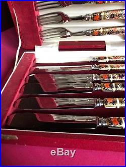 Rare Royal Crown Derby Old Imari 1128 Boxed Set 6 Fish Forks & Knives 12 Items