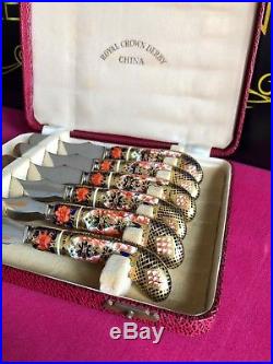 Rare Royal Crown Derby Old Imari 1128 Boxed Set of 6 Butter Knives Unused