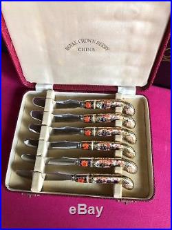 Rare Royal Crown Derby Old Imari 1128 Boxed Set of 6 Butter Knives Unused