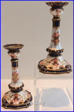 Rare Royal Crown Derby Pair Of Candlesticks Date Code For 1909