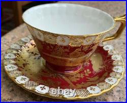 Rare Royal Crown Derby Paradise Maroon Cup And Saucer Mint