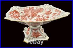 Rare Royal Crown Derby Red Aves Large Footed Dolphin Centerpiece Bowl