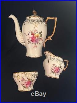 Rare Royal Crown Derby VINE GOLD Rose Poisie Demitasse Coffee Pot Cups Saucers