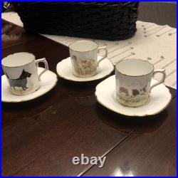Rare Set 3 Royal Crown Derby DOG Demitasse Cups Saucers Artist Signed Stunning 4