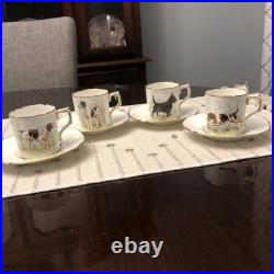 Rare Set 4 Royal Crown Derby DOG Demitasse Cups Saucers Artist Signed Stunning 1