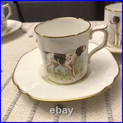 Rare Set 4 Royal Crown Derby DOG Demitasse Cups Saucers Artist Signed Stunning 1