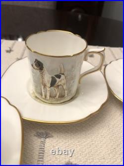 Rare Set 4 Royal Crown Derby DOG Demitasse Cups Saucers Artist Signed Stunning 1