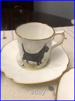 Rare Set 4 Royal Crown Derby DOG Demitasse Cups Saucers Artist Signed Stunning 1
