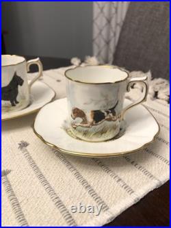 Rare Set 4 Royal Crown Derby DOG Demitasse Cups Saucers Artist Signed Stunning 1