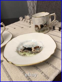 Rare Set 4 Royal Crown Derby DOG Demitasse Cups Saucers Artist Signed Stunning 1