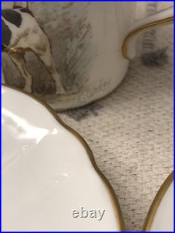 Rare Set 4 Royal Crown Derby DOG Demitasse Cups Saucers Artist Signed Stunning 1