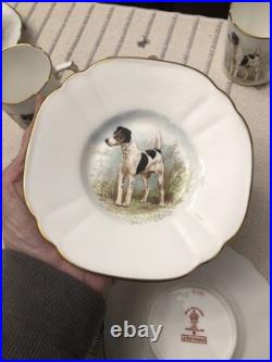 Rare Set 4 Royal Crown Derby DOG Demitasse Cups Saucers Artist Signed Stunning 1