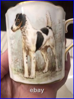 Rare Set 4 Royal Crown Derby DOG Demitasse Cups Saucers Artist Signed Stunning 1