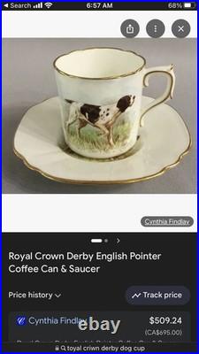 Rare Set 4 Royal Crown Derby DOG Demitasse Cups Saucers Artist Signed Stunning 1