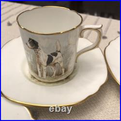 Rare Set 4 Royal Crown Derby DOG Demitasse Cups Saucers Artist Signed Stunning 3
