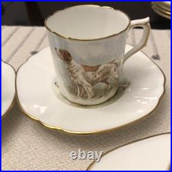 Rare Set 4 Royal Crown Derby DOG Demitasse Cups Saucers Artist Signed Stunning 3