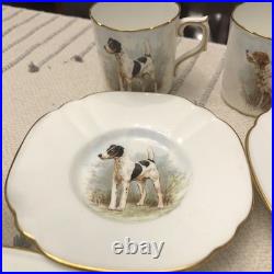 Rare Set 4 Royal Crown Derby DOG Demitasse Cups Saucers Artist Signed Stunning 3