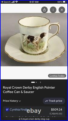 Rare Set 4 Royal Crown Derby DOG Demitasse Cups Saucers Artist Signed Stunning 3