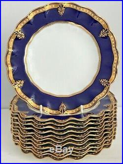 Rare Set Of 12 Royal Crown Derby Dessert Plates Lavish Gilding And Jeweling