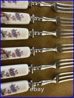 Rare Set Royal Crown Derby Posies 5 Steak Knives & 6 Forks