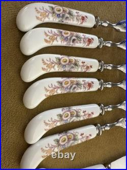 Rare Set Royal Crown Derby Posies 5 Steak Knives & 6 Forks
