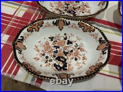 Rare Set of 4 Royal Crown Derby Imari Indian Tree 9 3/8 Oval Bowls Black Starr