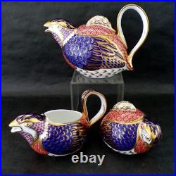 Retired ROYAL CROWN DERBY 3 Piece QUAIL Game Bird TEA SET Teapot Creamer Sugar