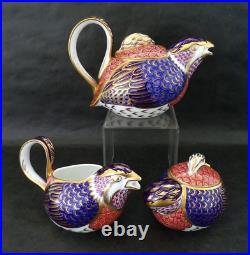 Retired ROYAL CROWN DERBY 3 Piece QUAIL Game Bird TEA SET Teapot Creamer Sugar