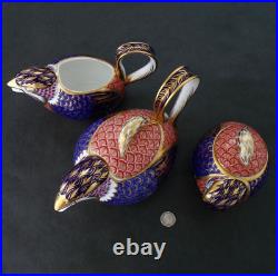 Retired ROYAL CROWN DERBY 3 Piece QUAIL Game Bird TEA SET Teapot Creamer Sugar