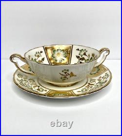 Royal Crown DERBY PANEL GREEN Cream Soup Bowl & Saucer Underplate A1237 England